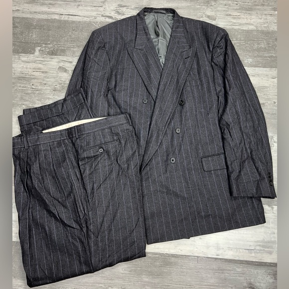 Tallia Grey w/ Purple Pinstripe Double Breasted Suit 52L - Picture 1 of 8